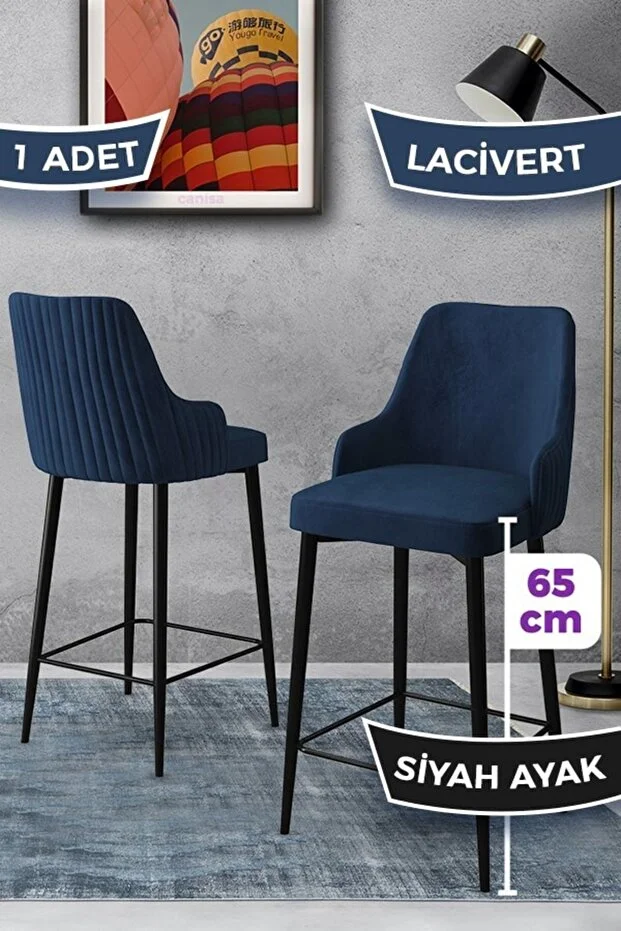 Tera Serisi 1 Adet 65 Cm Ada Mutfak Bar Sandalyesi Babyface Kumaş Siyah Metal Ayaklı(Görsellerde Renkler Belirtilmiştir)